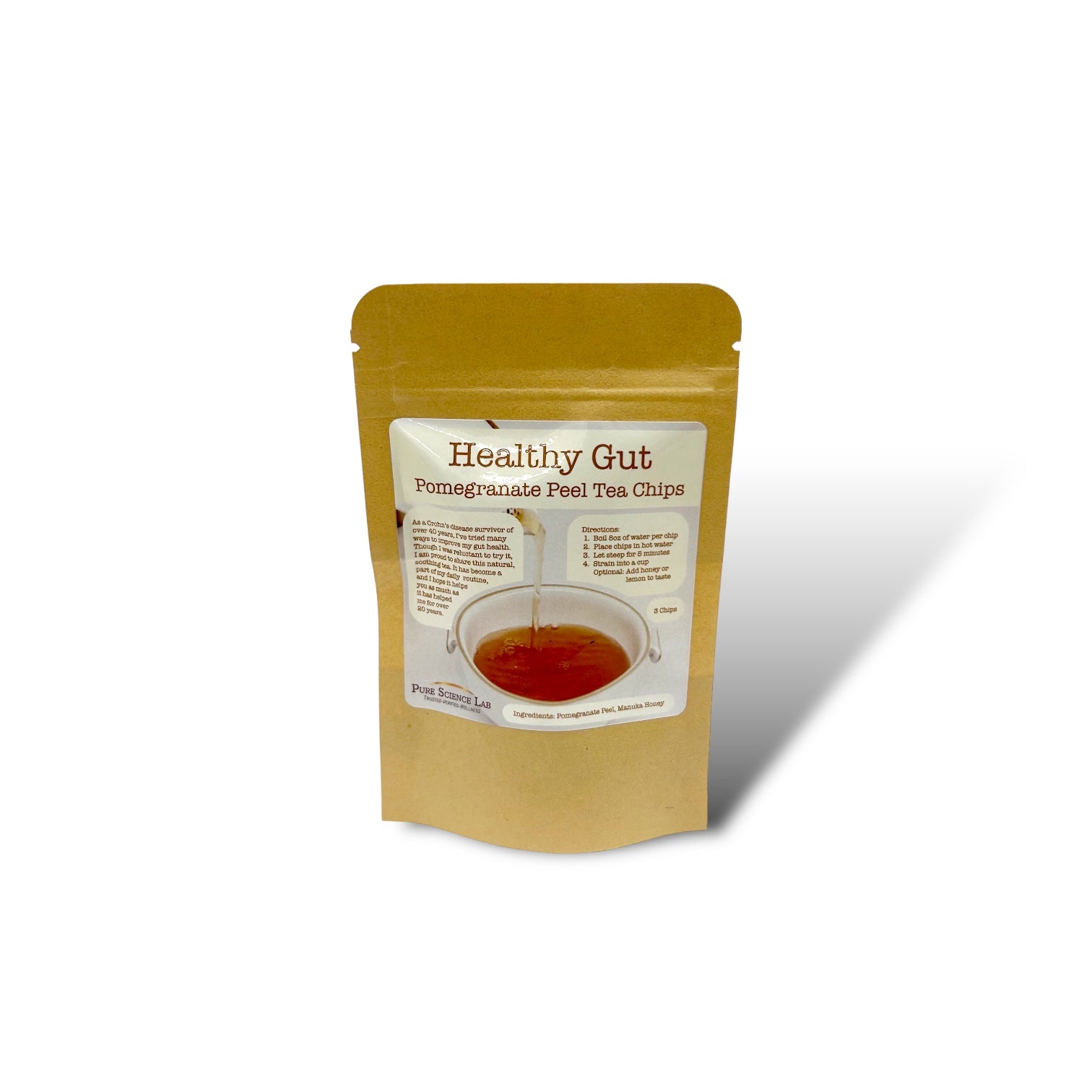 healthy gut pomegranate peel tea chips sample bag