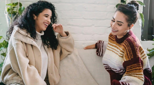 relaxed women talking after taking CBD anxiety gummies